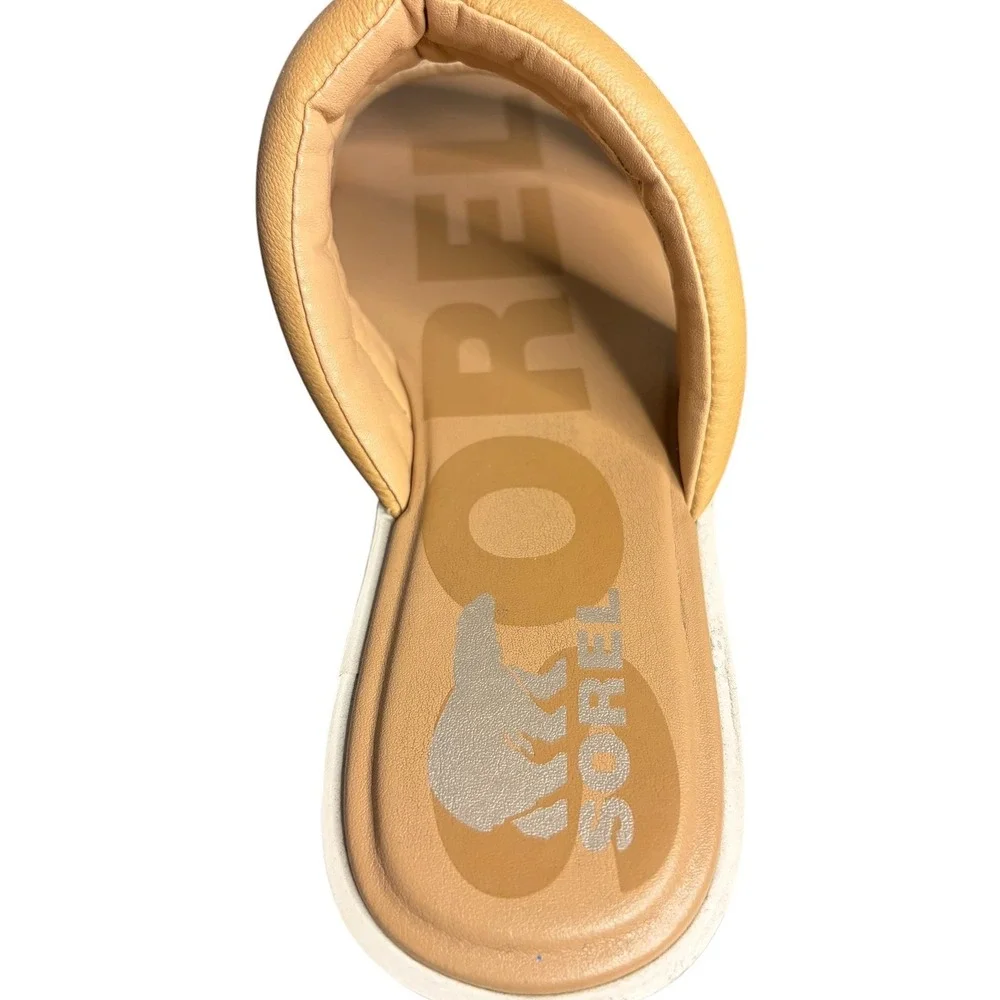 Sorel Tan Cream Roaming Puffy Slide Sandals Leather Women's Size 8.5